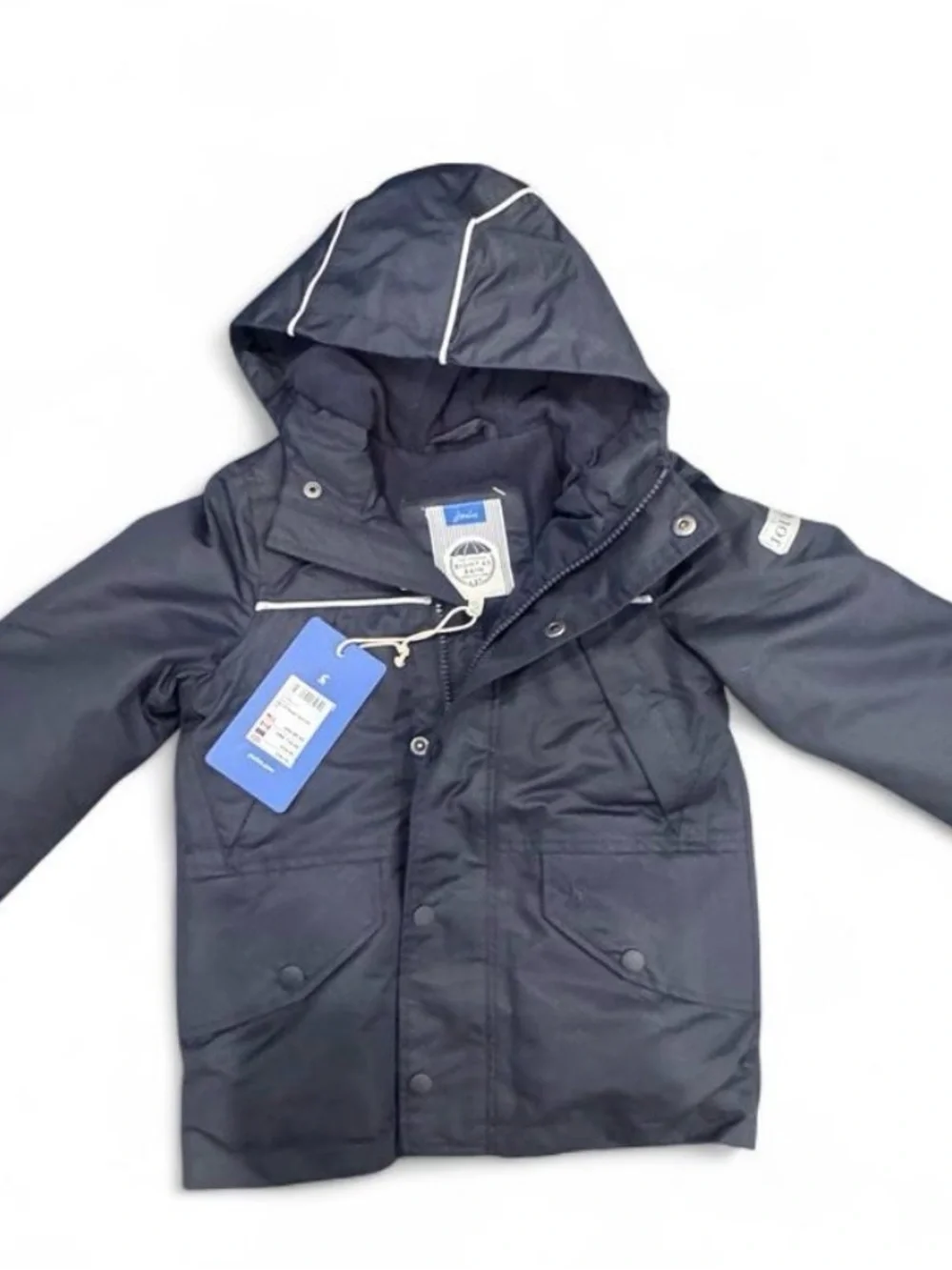 Joules Navy Hooded Kids' coat with White Piping